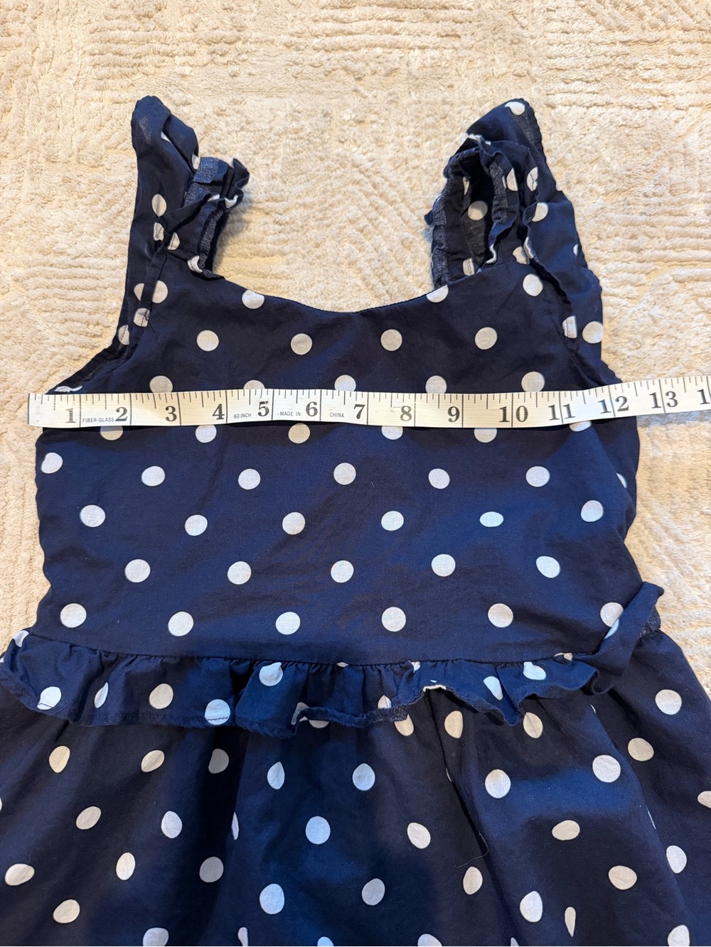 Janie and Jack Navy Blue Polka Dot Ruffle Tiered Dress Size 8 100% Cotton - Picture 8 of 9
